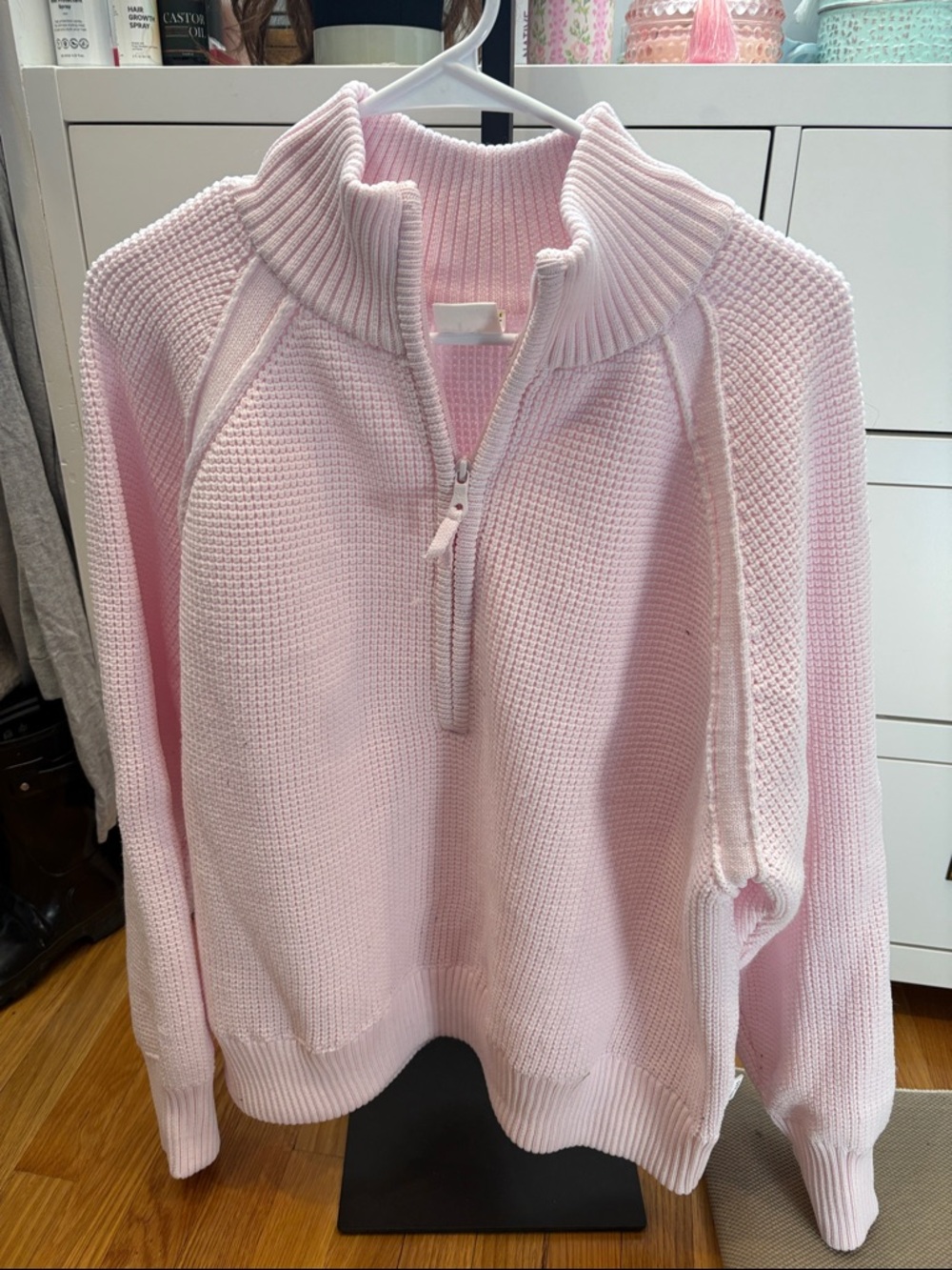 aerie Light Pink Half-Zip Cowl Sweater